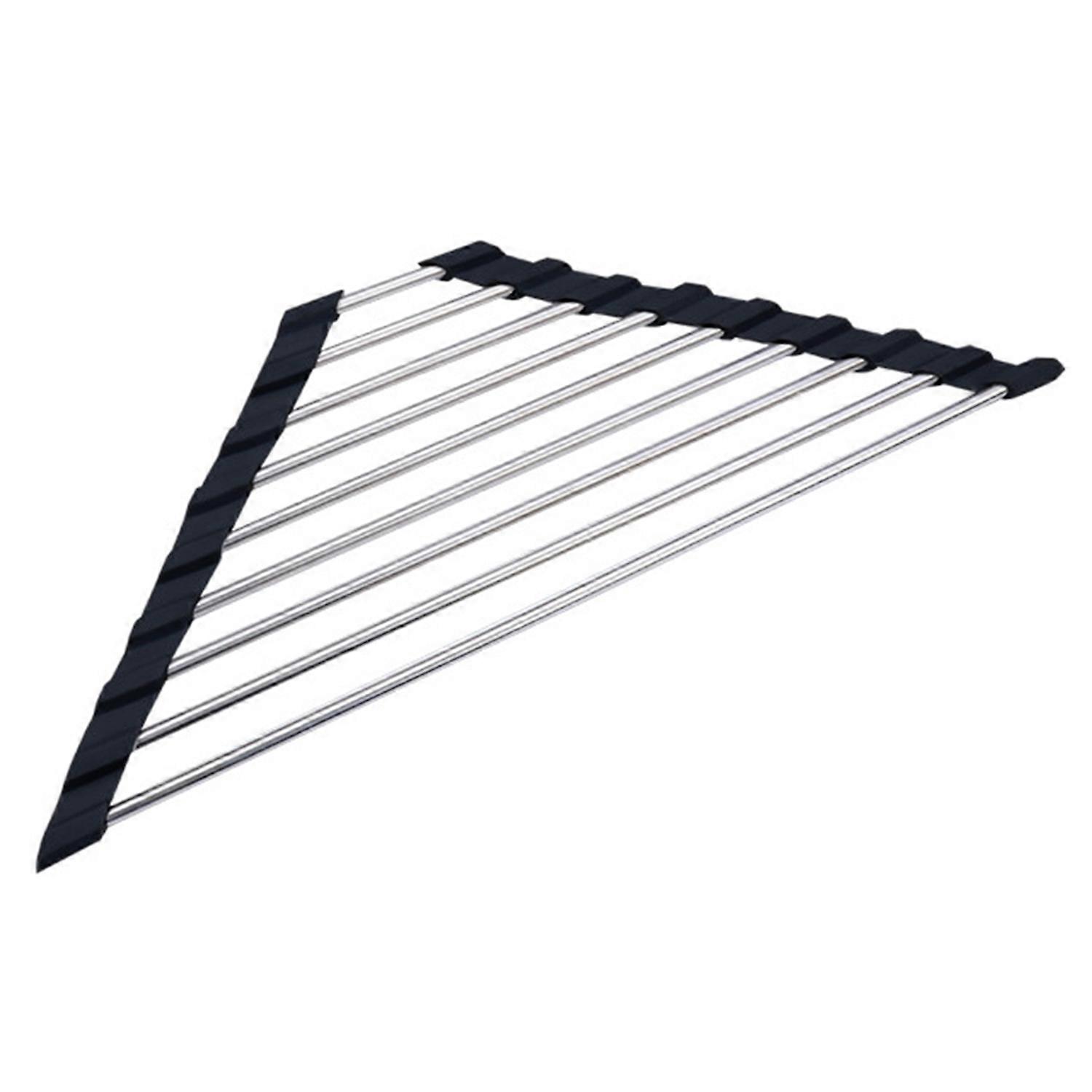 Triangle Roll-Up Dish Drying Rack Foldable Stainless Steel Over Sink Organizer Space Saving Kitchen