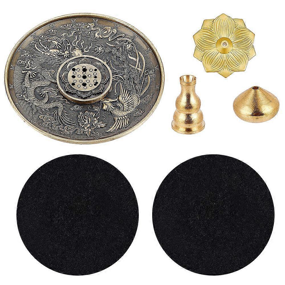 5 Style Alloy & Brass Incense Burner Holder with Incense Burner Mat Mixed Shapes Mixed Color 14.5~99x1~13.5mm Hole: 1.3~2.6mm