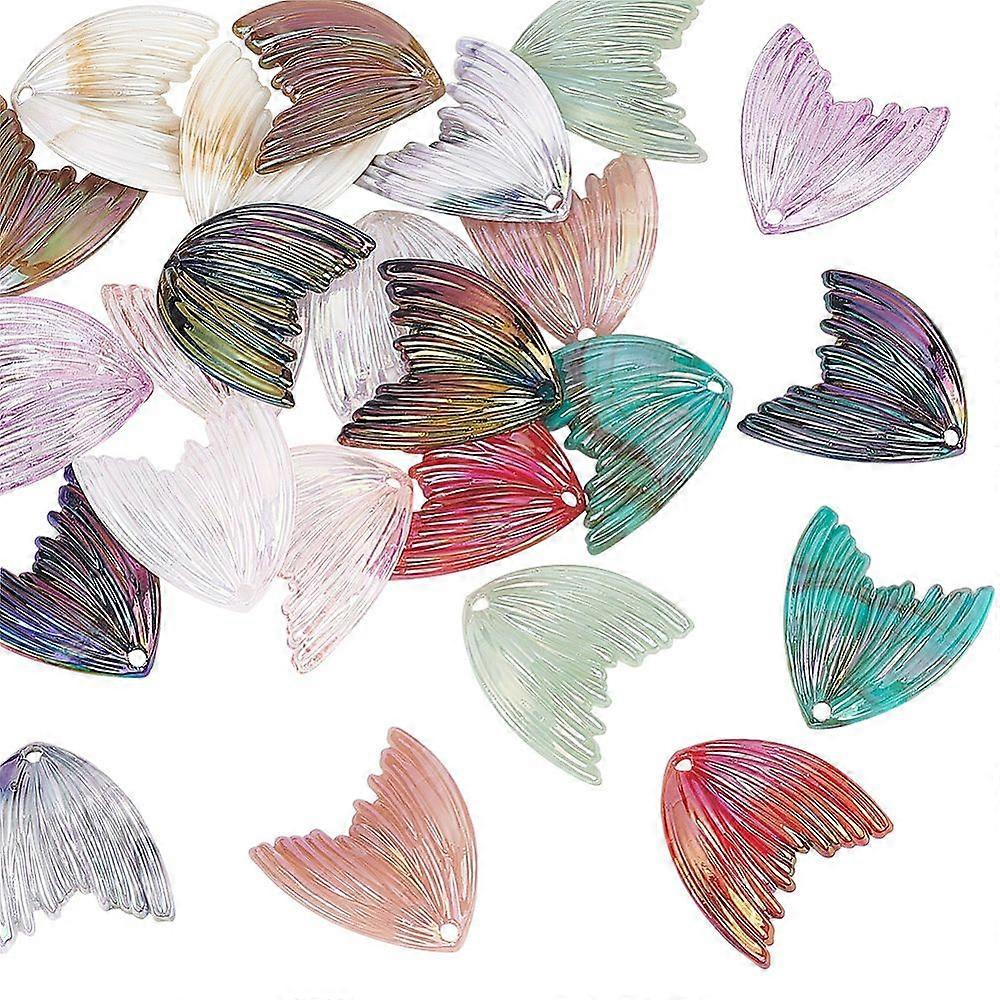24Pcs 12 Colors Gradient Color Opaque & Transparent Resin Pendants Whale Tail Charms AB Color Mixed Color 26x26x5.5mm Hole: 2mm 2pcs/color