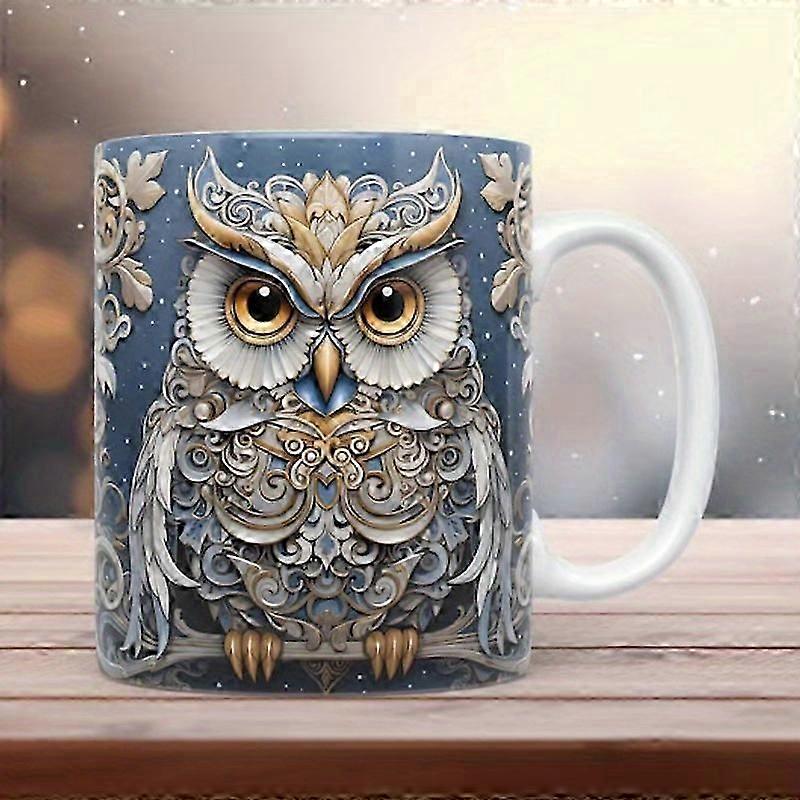3D Uggla Keramisk Kaffemärke Kopp, Tekopp, Söt Trasig Vägg Mönster