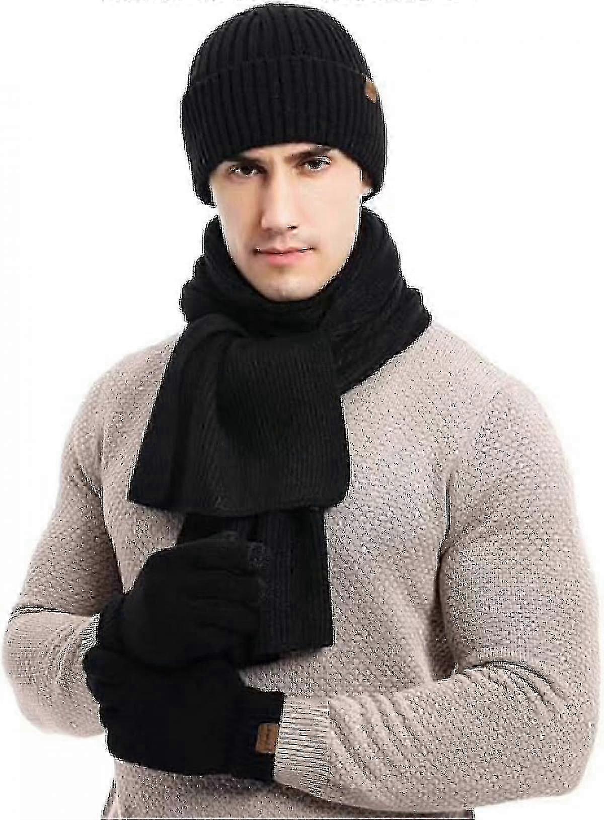 Junge Männer Winter Mütze Mütze Schal Handschuhe Set Touchscreen Fäustlinge