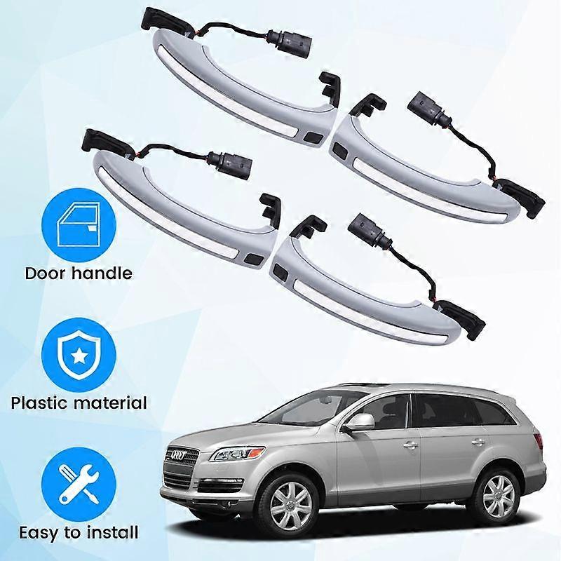 4Pcs Car Sensor Exterior Door Handle for (4LB)3.0T/3.6 FSI/4.2T/6.0T 2006-2015 Grey+Chrome 4L0837207A 4L0837207B