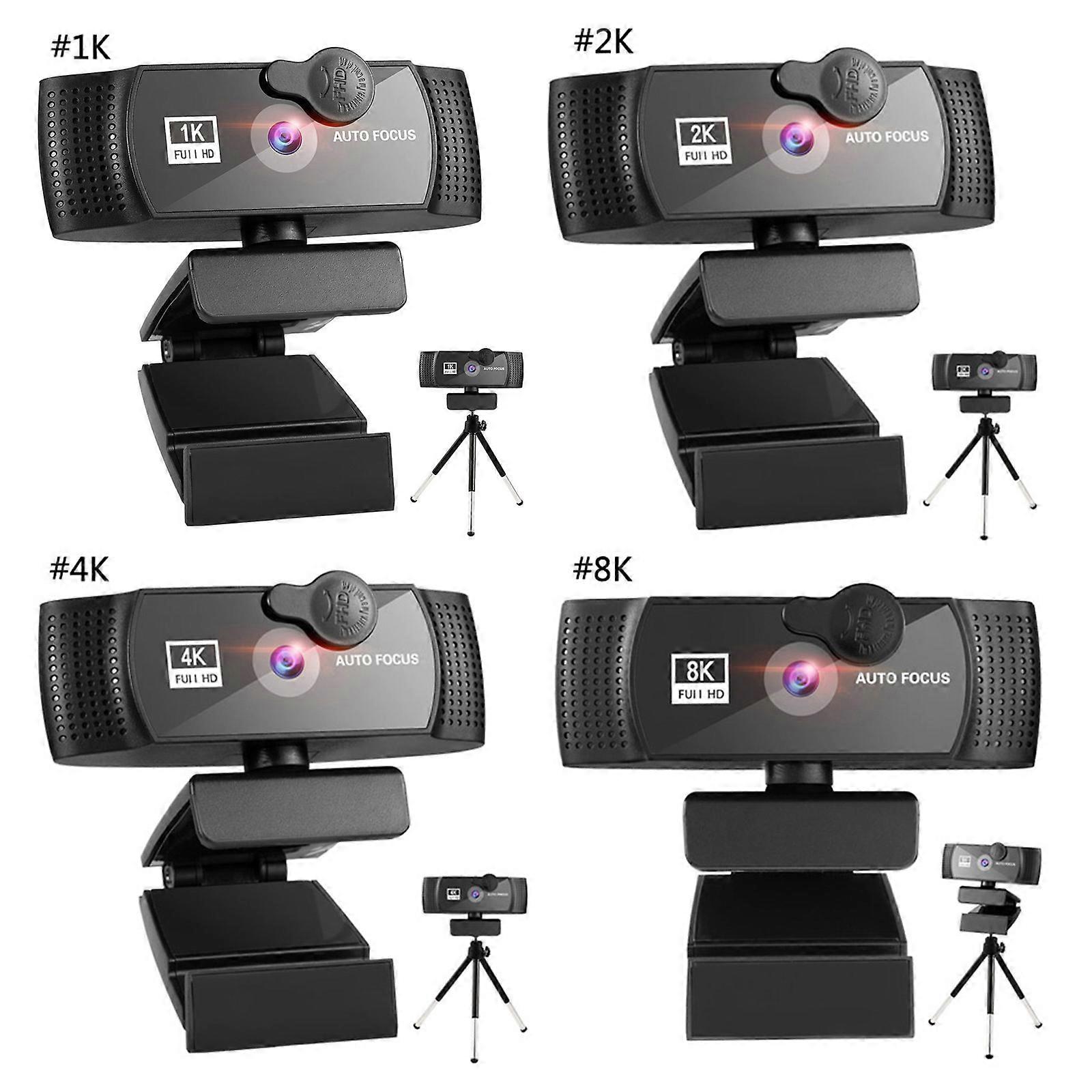 1K / 2K / 4K / 8K Web Kamerası, Tripod Mikrofon Kapağı Hoparlörü, Canlı Akış Kaydı için 120 ° Geniş Açılı USB Tak ve Çalıştır, Siyah
