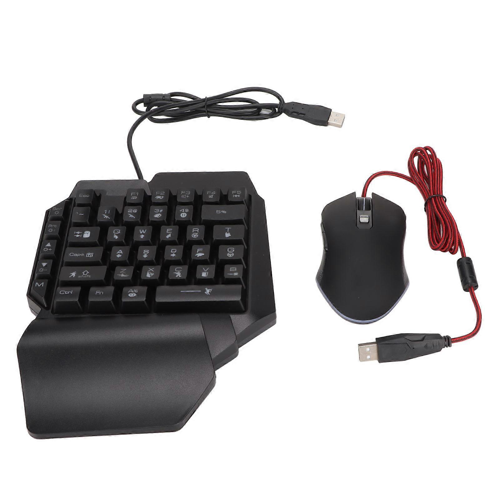 One Handed Keyboard Mouse Combo RGB Backlit Ergonomic 39 Key Gaming Set with DPI Mouse