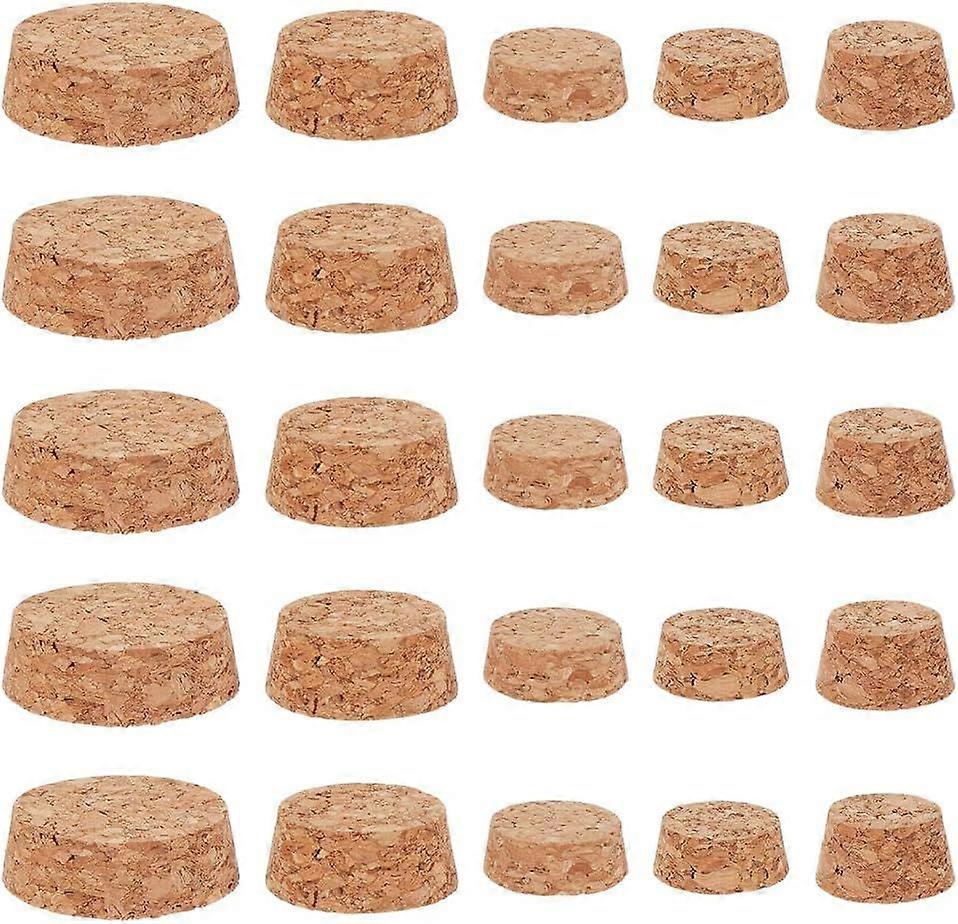 25Pcs 5 Sizes Large Cork Bottle Stoppers 1 to 1.9 Inch Wooden Tapered Cork Plugs Replacement Natural Soft Small Craft Corks Lids for Wine Beer Bottle
