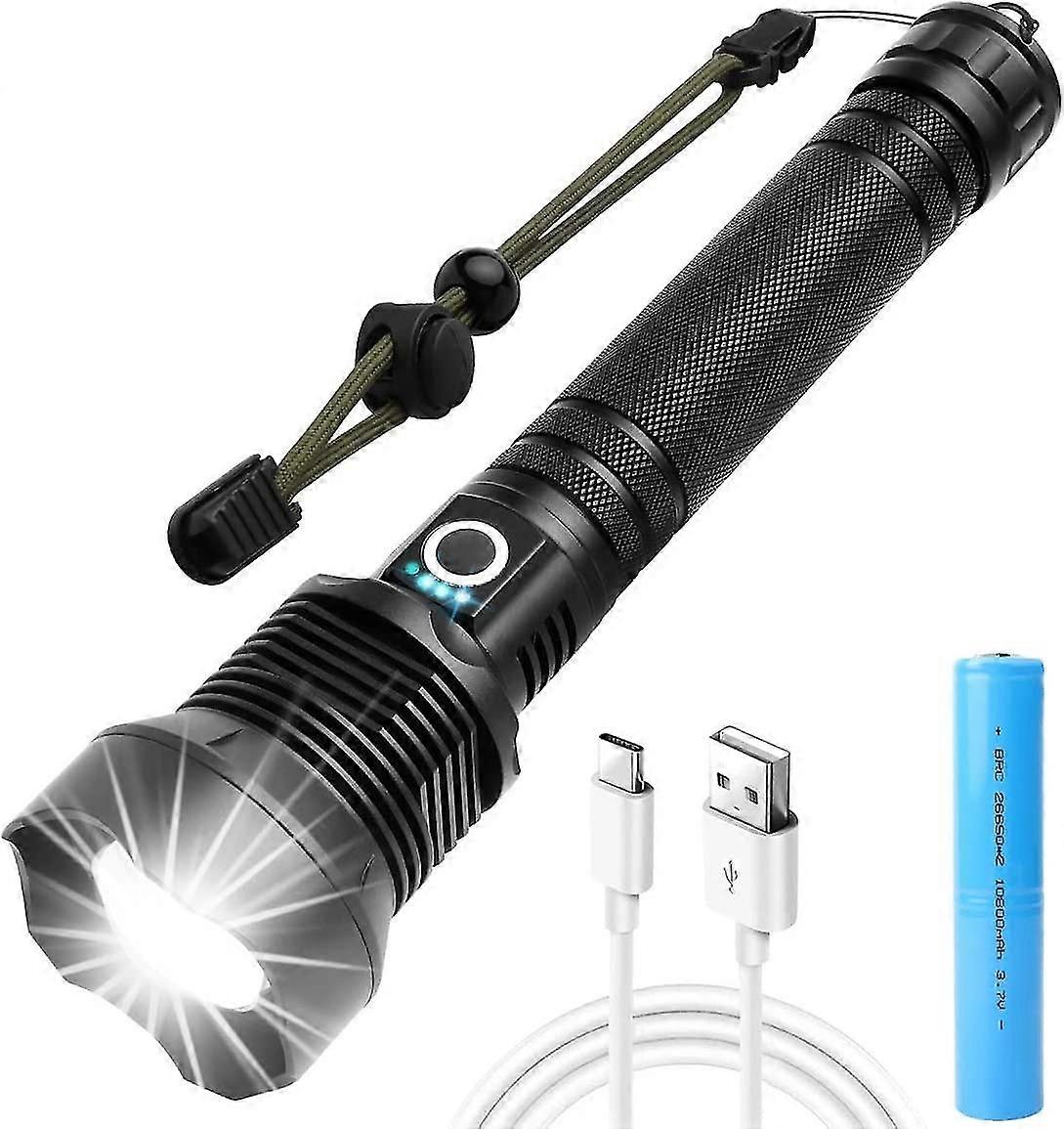 Rechargeable Led Flashlight, Tactical Flashlights High Lumens 90000, Super Brightest Handheld Flashlight Ipx5 Waterproof, 3 Lighting Modes Zoomable,22
