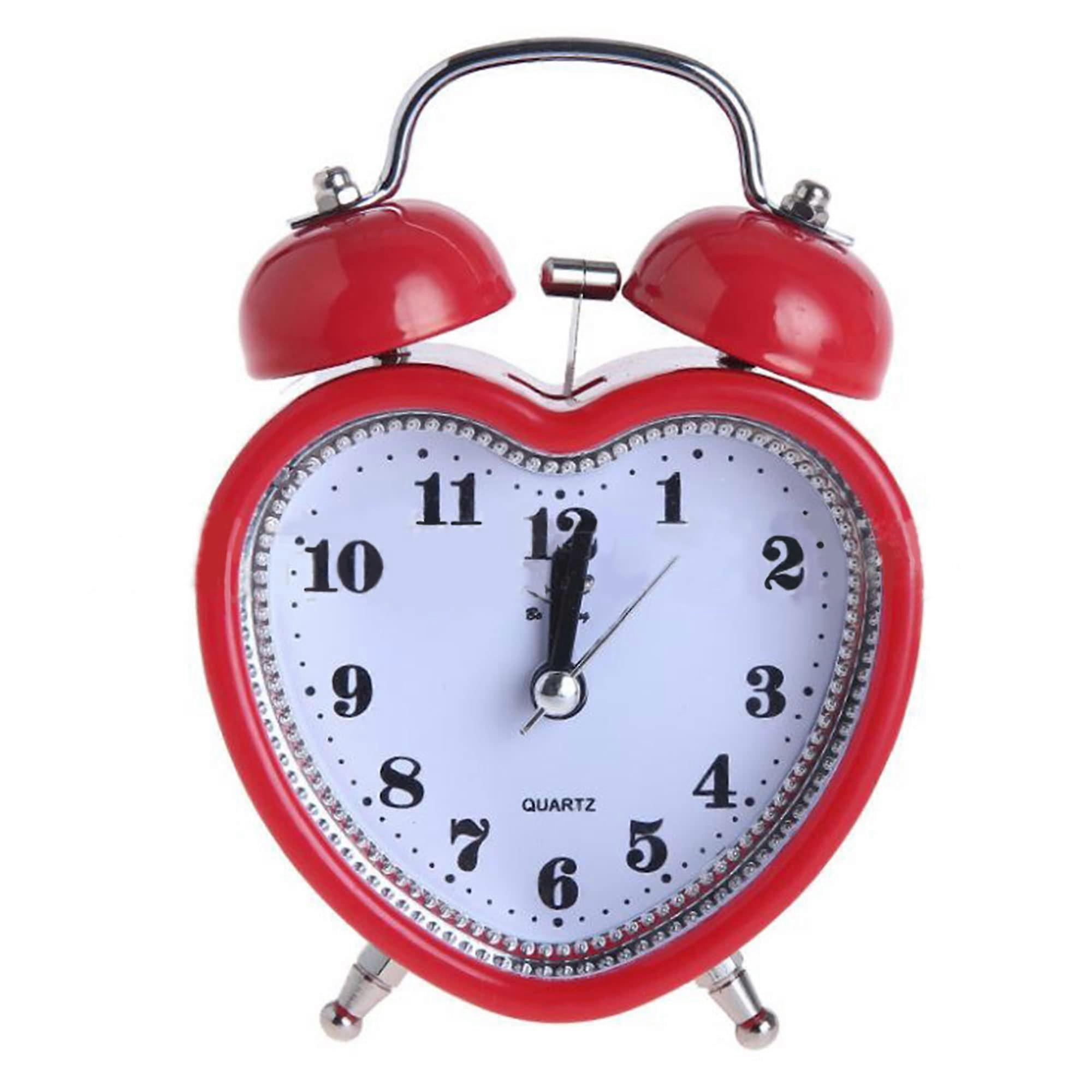 3in red heart shape analog quartz clock with alarm and nightlight