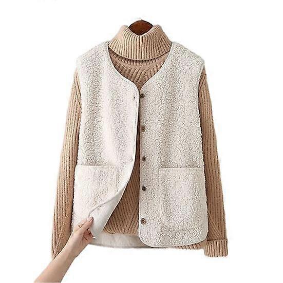 Women Fall Winter Vest Coat Solid Color V Neck Sleeveless Button Closure V Neck Soft Warm Pockets Cardigan Lady Waistcoat