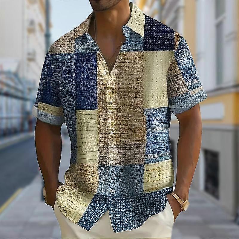 בגדי ריקוד גברים שחור מטושטש ריבוע הדפסת תלת מימד חולצה מכופתרת חולצה מזדמנת חולצת קיץ שרוולים קצרים בגדי חופשה יומיים