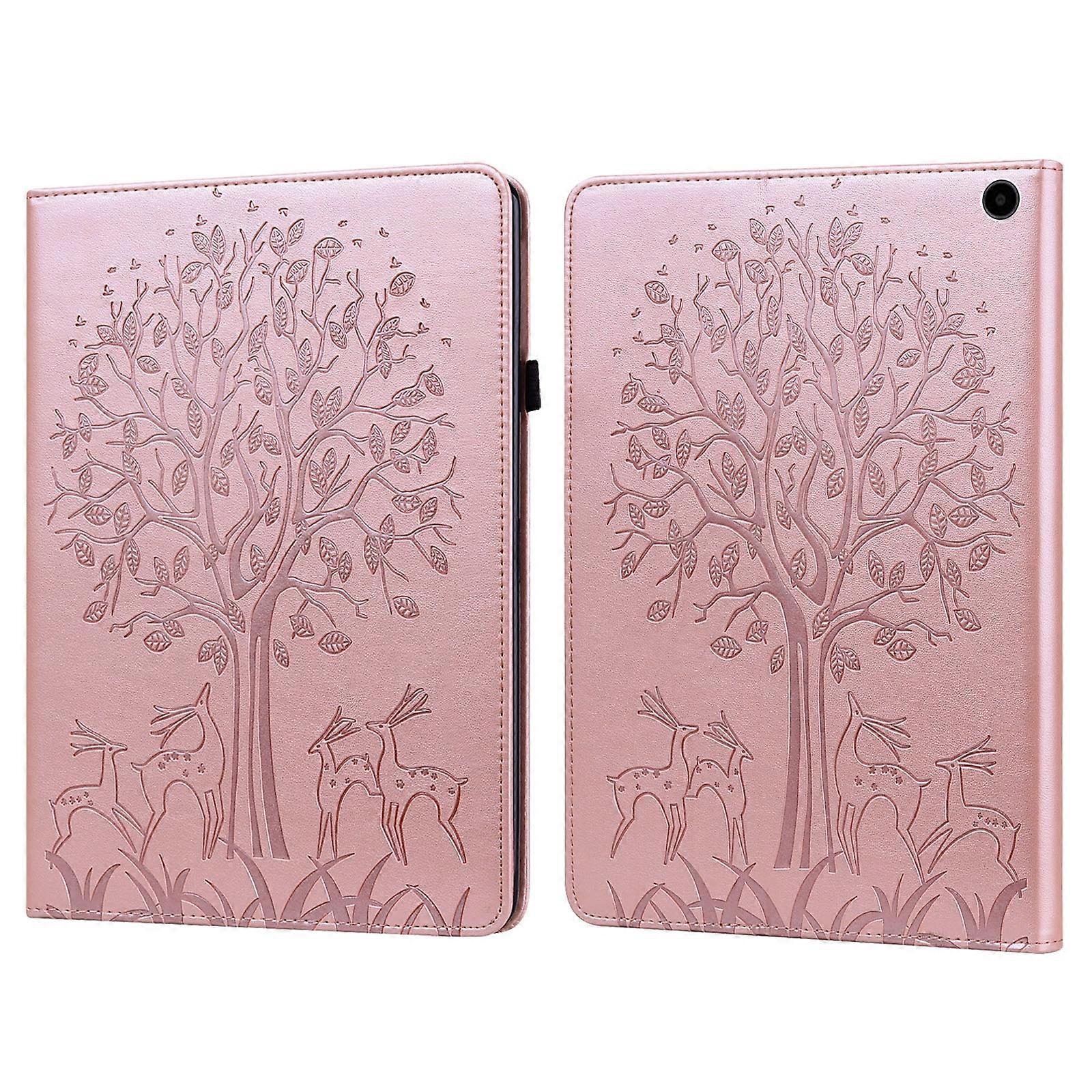 For Amazon Fire Max 11 Tree & Deer Embossed Leather Tablet Case