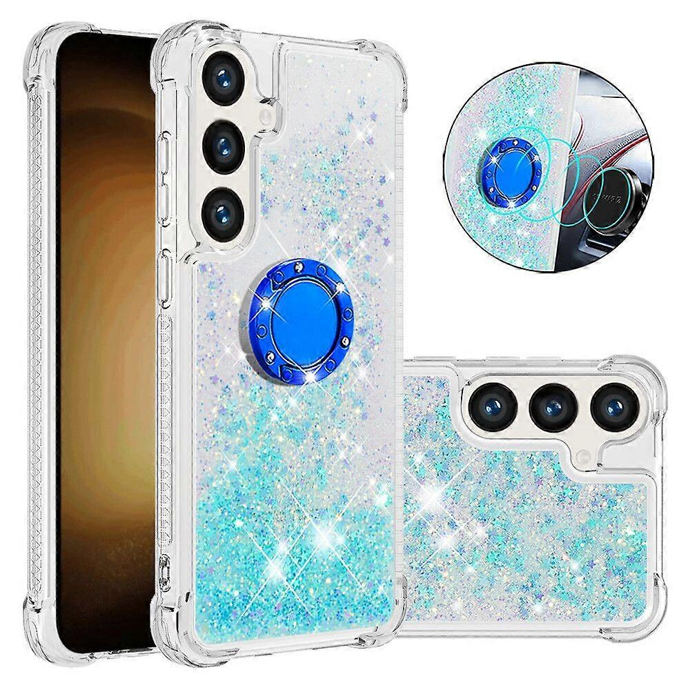 Case for Samsung Galaxy S24 FE 5G Bling Flowing Liquid Floating Sparkle Glitter Bumper with Rotation Ring Kickstand Compatible with Samsung Galaxy S24