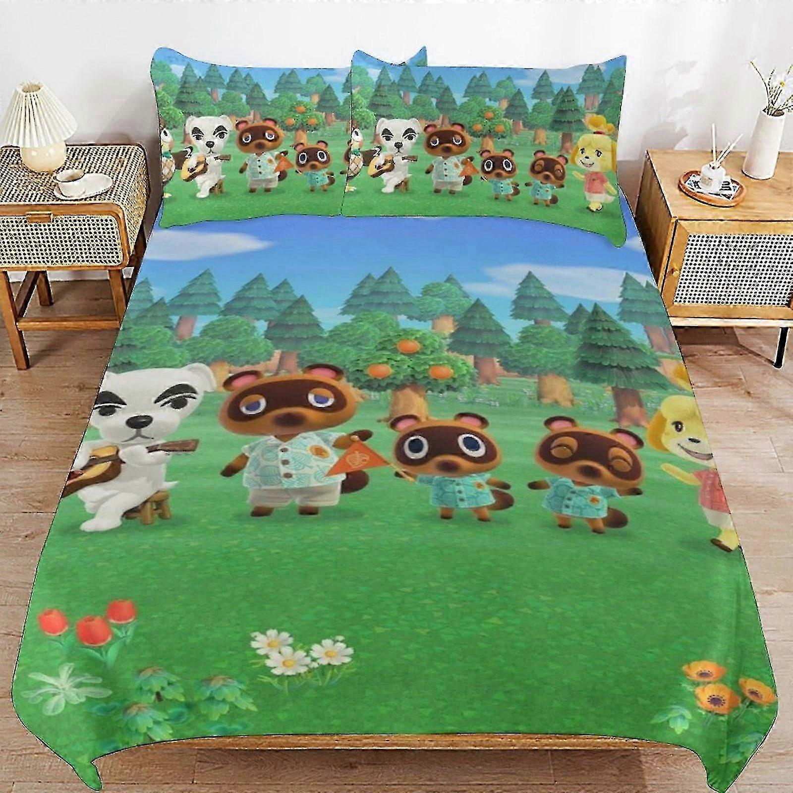 b48 Lençóis Animal Crossing Edredão Capa de Edredão Conjunto de Cama de 3 Peças 1 Capa de Colcha e 2 Fronhas Lençóis gb48