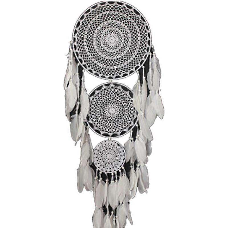 Extra Large Boho Dream Catcher with 3 Circles White Feather Macrame Hanging for Wedding Home Decorat