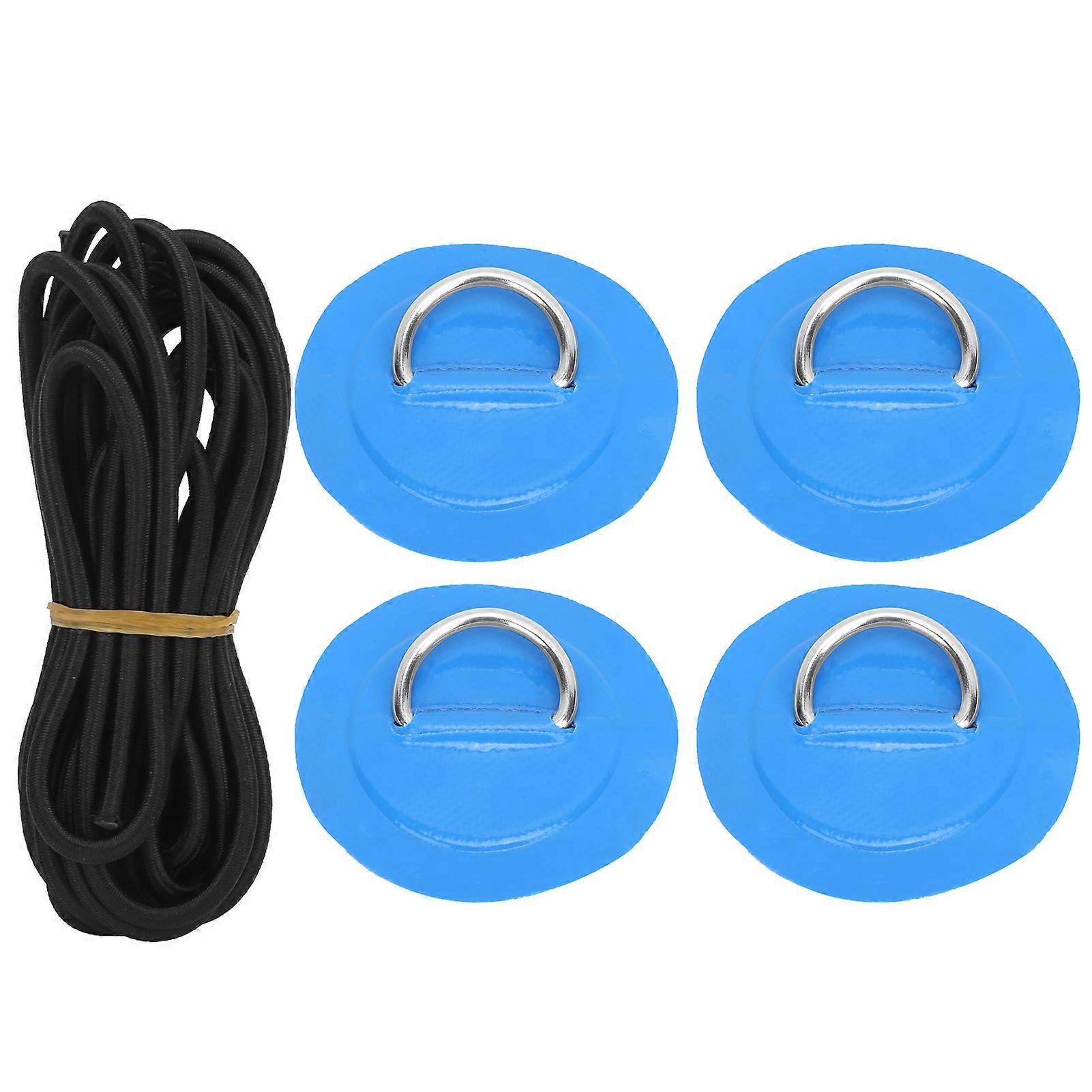 4 Pcs PVC Patch Elastic Rope Set D Ring Patch Bungee Cord Set Stainless Steel D Ring PadBlue