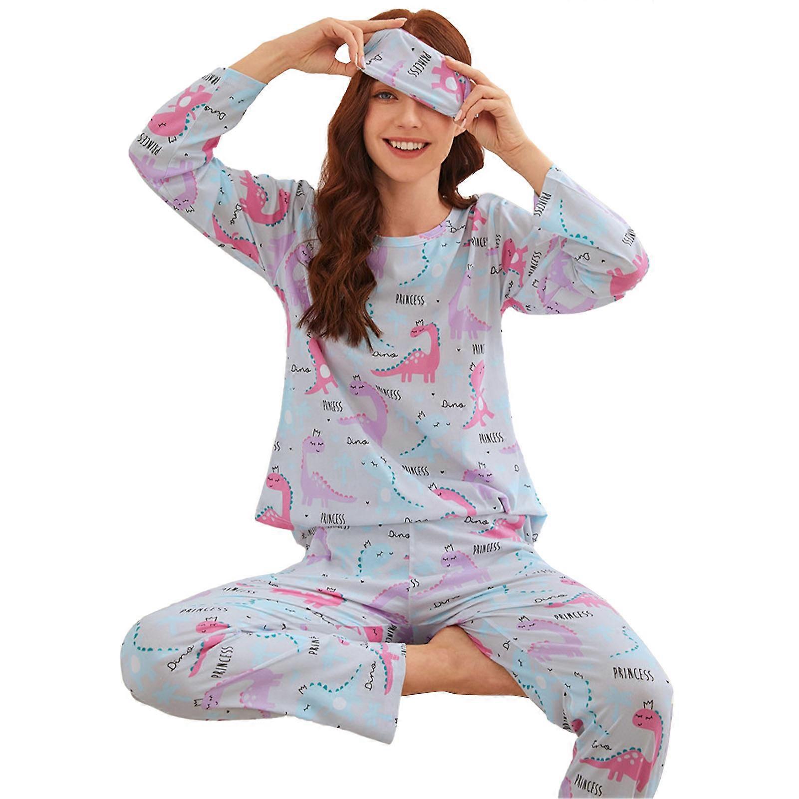 Ensemble pyjama 3 pièces pour femme, manches longues, col rond, décontracté, deux pièces