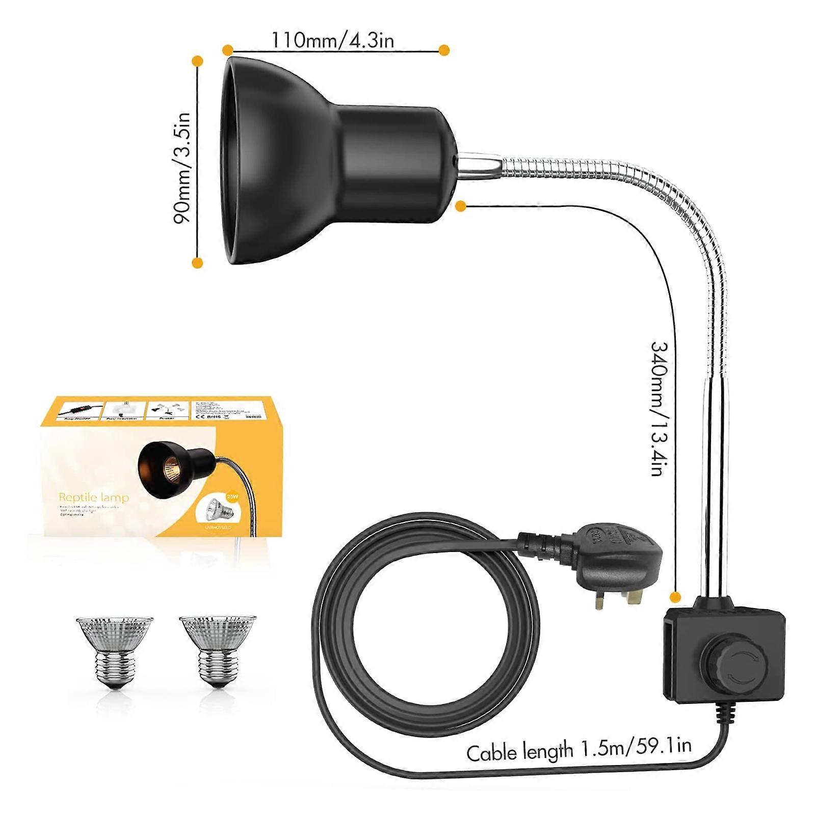 25W Heat Holder UVA UVB Basking Lamp with 360° Rotatable Clip & Power Adapter for Reptiles, Lizard, Turtle Snak Aquarium