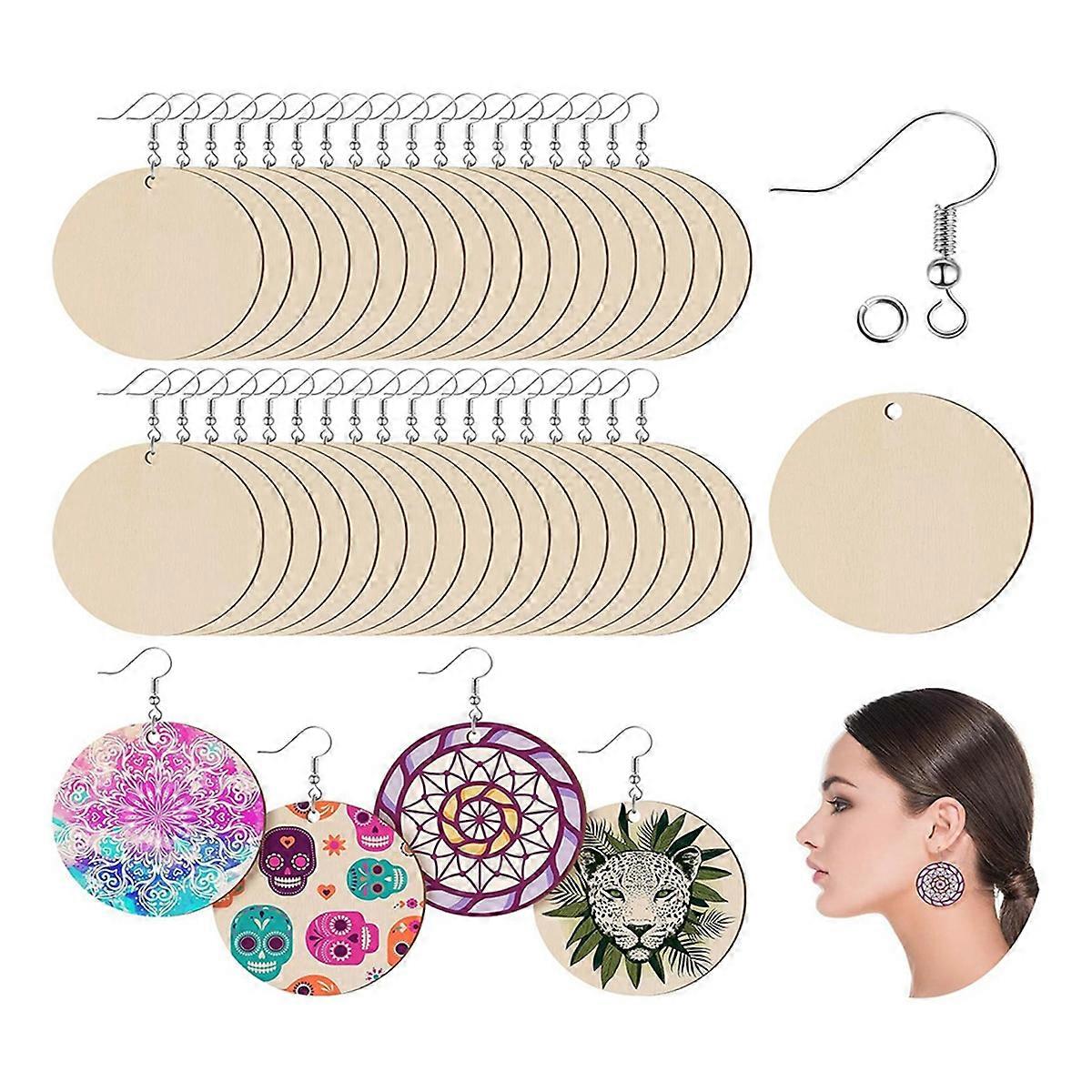 400PCS Wooden Unfinished Blank Round Earring Set Diy Pendant