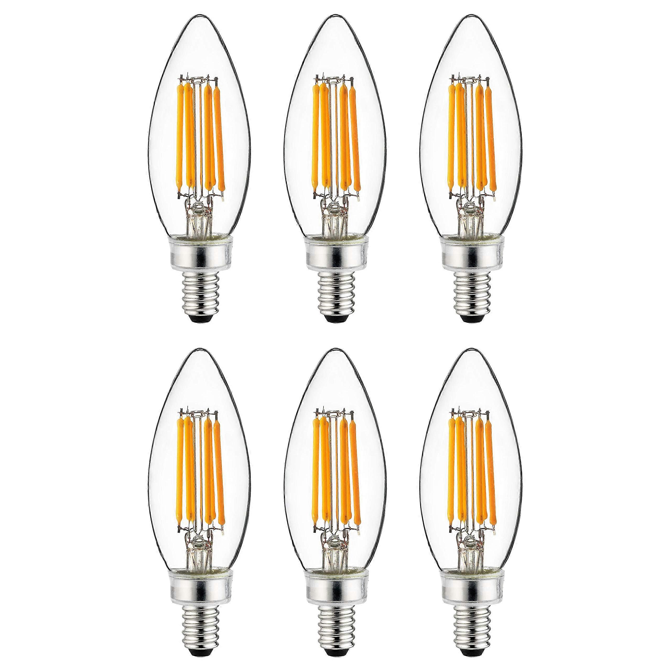 6 Pack LED B11 Filament Style Chandelier Light Bulb Dimmable Warm White E12 Base Torpedo Tip Candelabra Bulbs