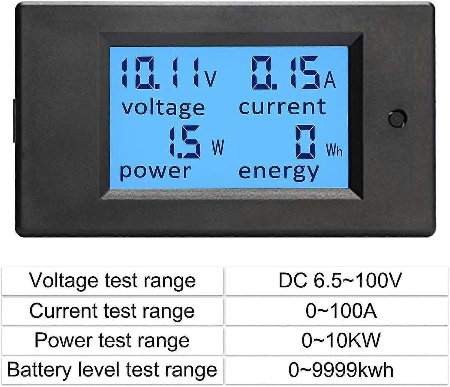 DC Power Meter 6.5-100V 100A Digital Multimeter LCD Display Voltage Current Energy Monitor 12V 24V 36V 48V 60V 72V RV Battery Voltmeter Ampeter Volt A