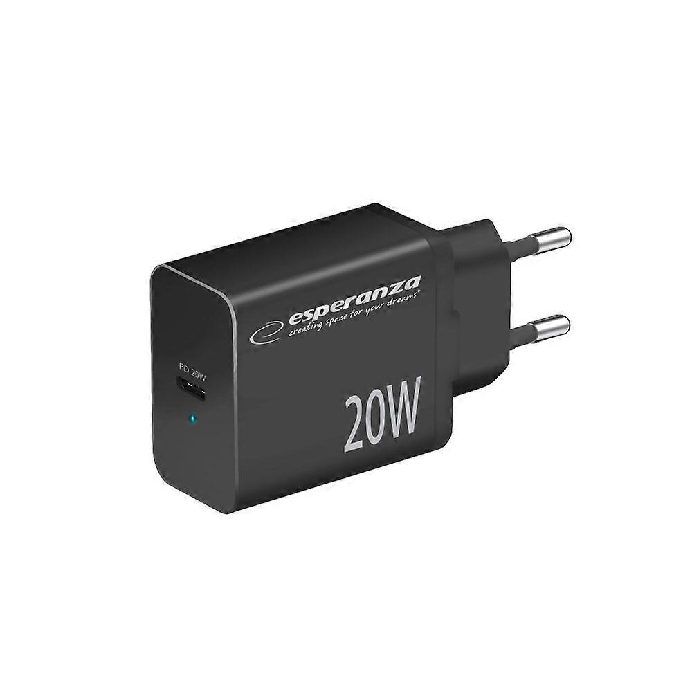 Încărcător rapid Esperanza 20W USB-C PD Negru