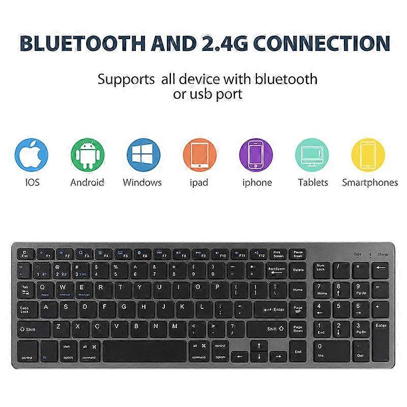Multi Device Wireless Keyboard Rechargeable Wireless Bluetooth Keyboard Compatible with Windows 7/8/10/ Laptop/Tablet/MacBook PC