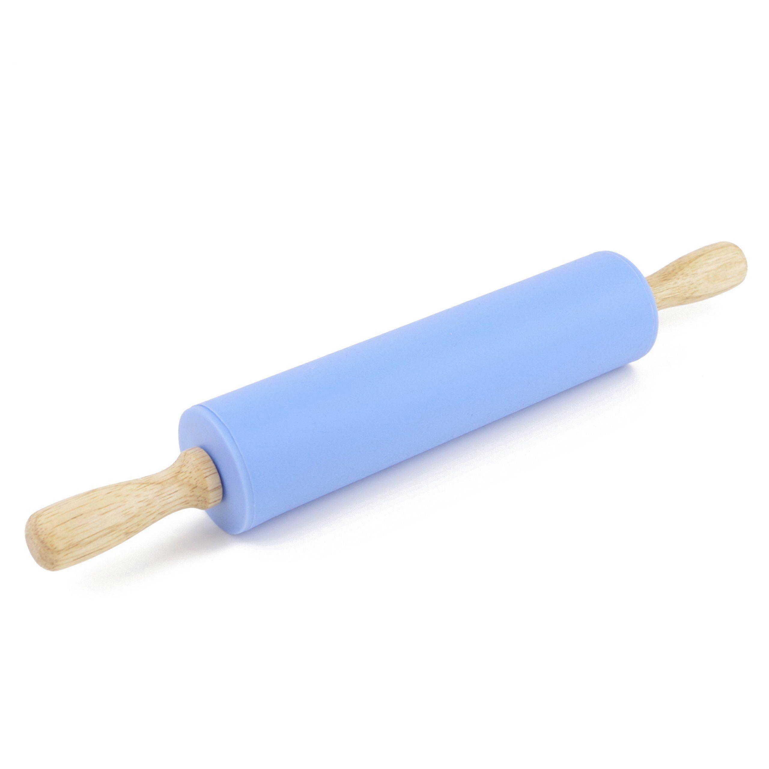 Small Non-Stick Silicone Rolling Pin with Wooden Handle for Baking, Fondant, and Pizza - 30cm (12")