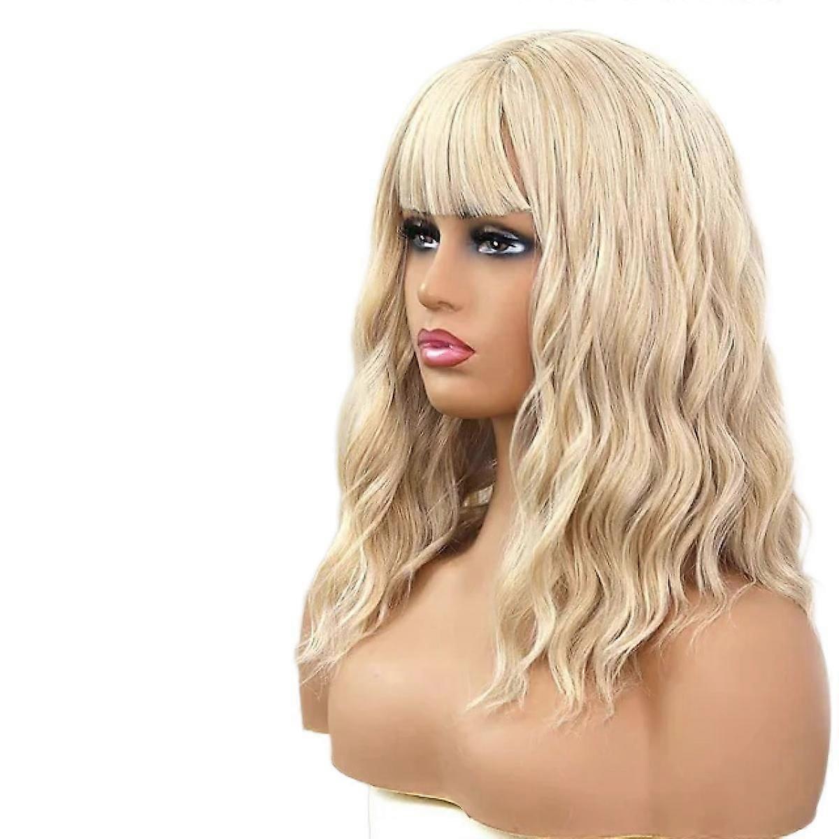 Blonde Wave Wig With Bangs Synthetic Cosplay