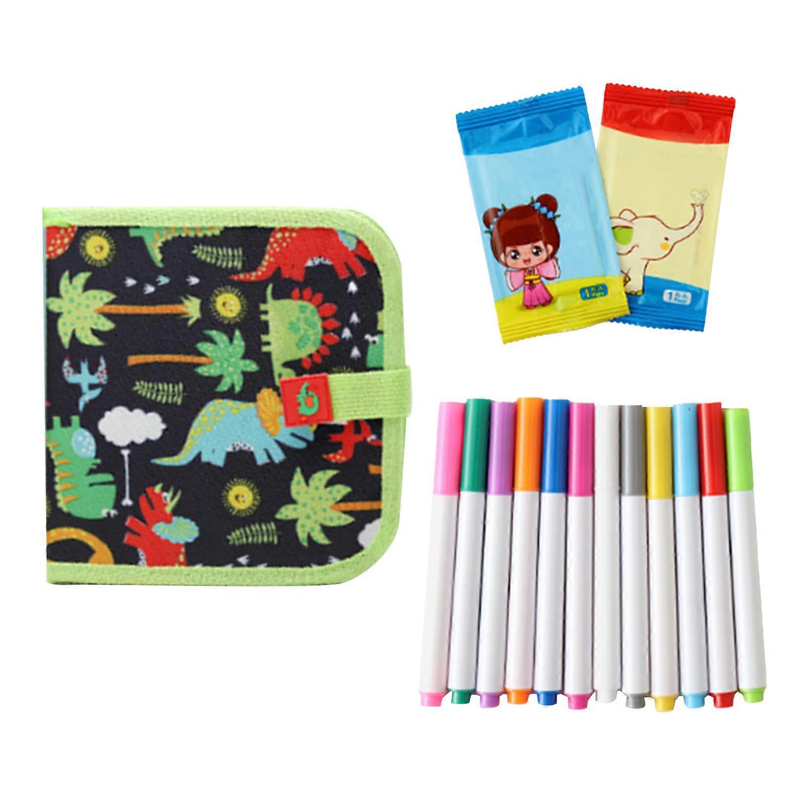 Erasable Doodle Green Dinosaur Book Reusable Drawing Pads with Paintbrush for Game Writing Painting Set