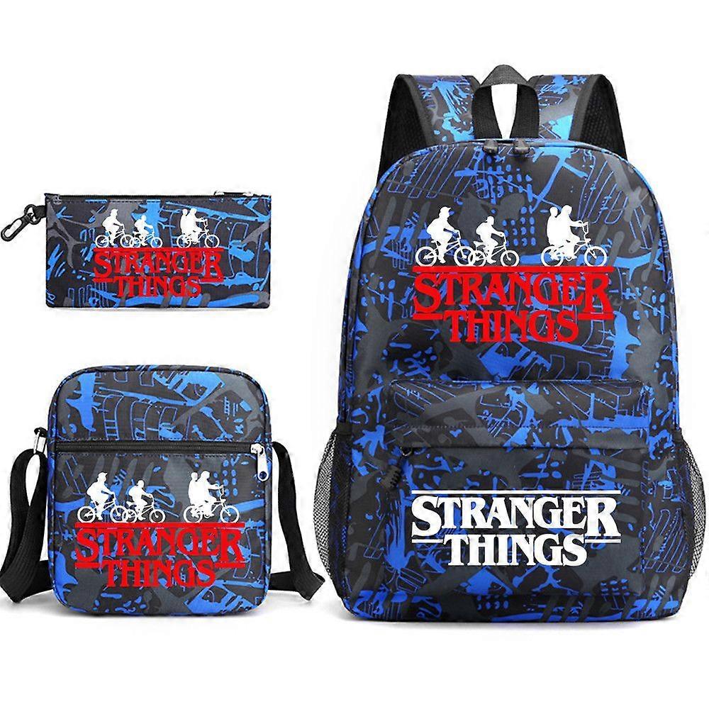 Stranger Things Print Backpack large capacity backpack Blue