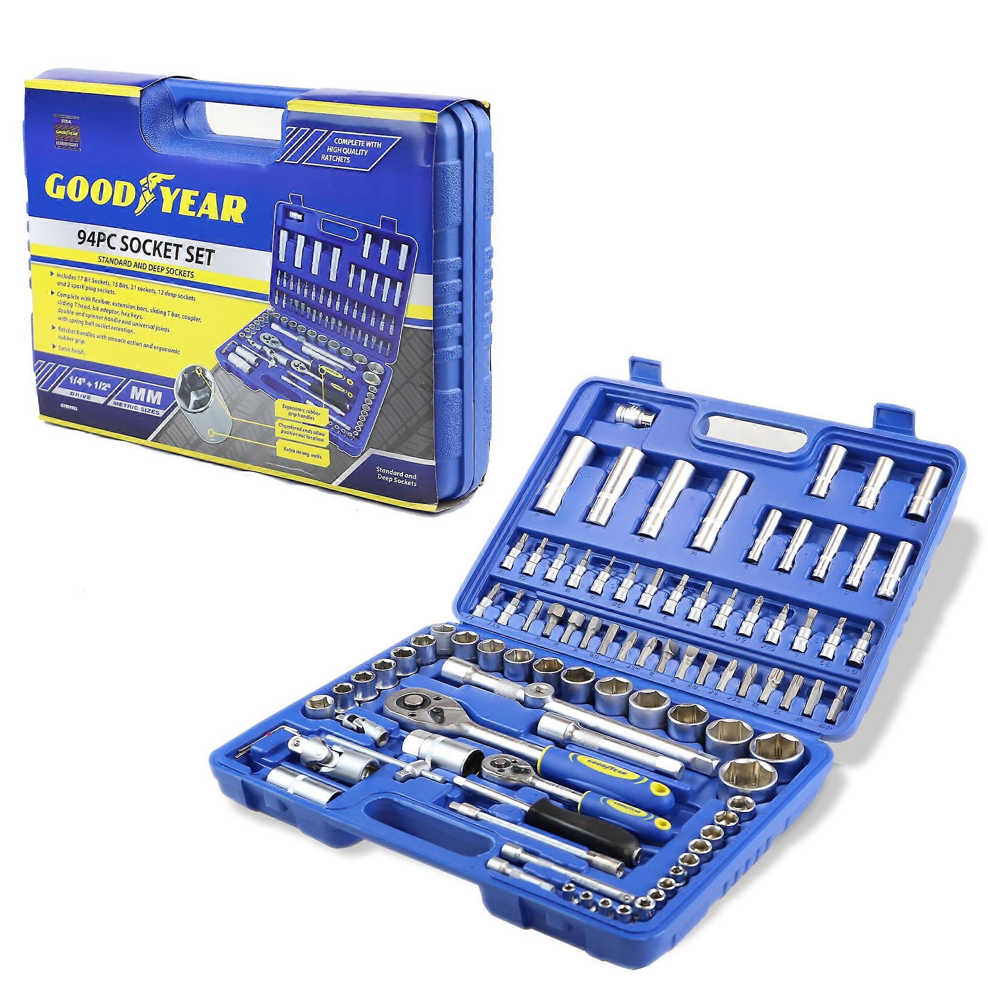 94 Pc Socket Set Professional Tool Kit Metric Ratchet Set Flexi Bar