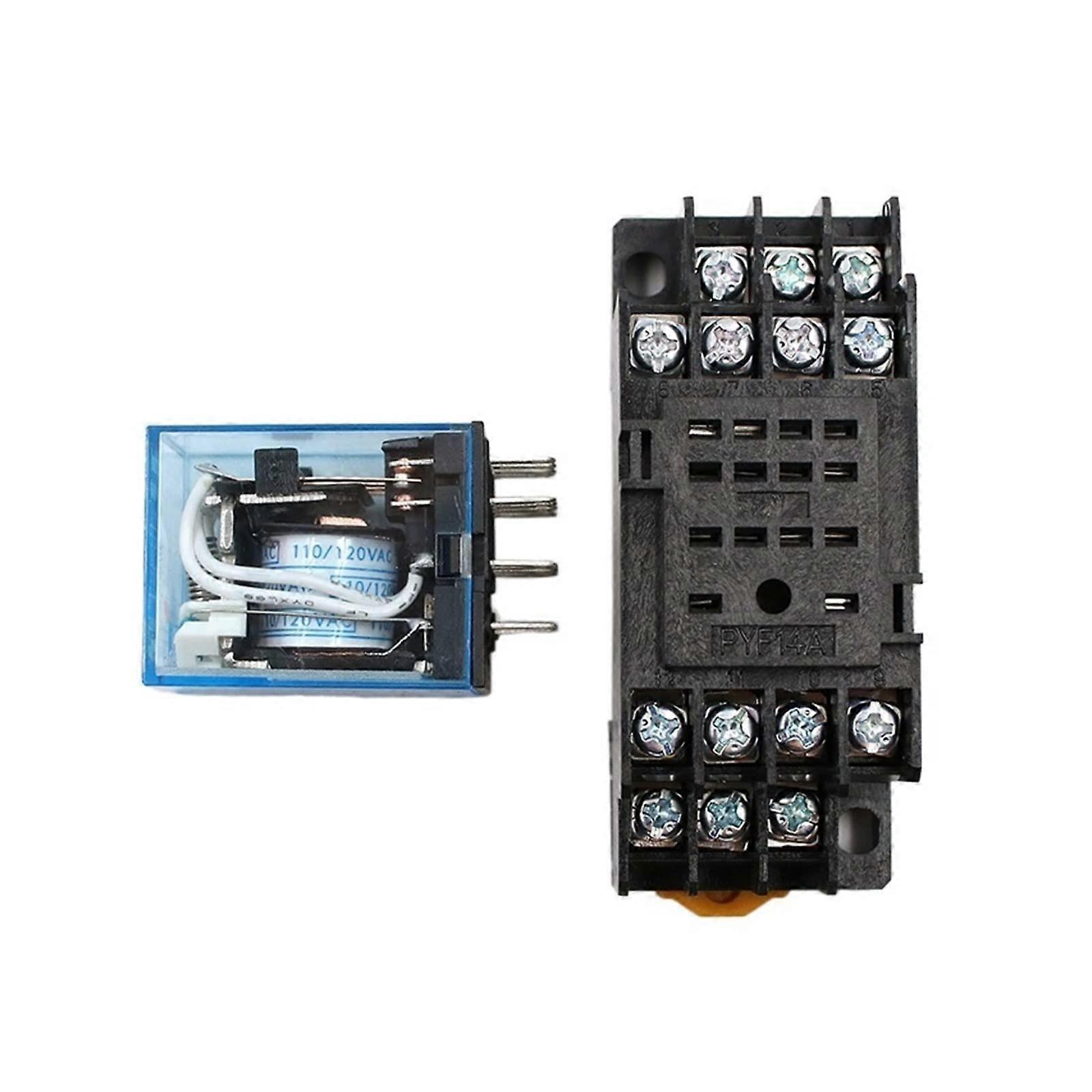 1Pc MY4NJ Electronic Micro Mini Electromagnetic Relay 5A 14PIN Coil 4DPDT with PYF14A Socket Base DC12V 24V AC110V 220V LED (Size : AC 110V)