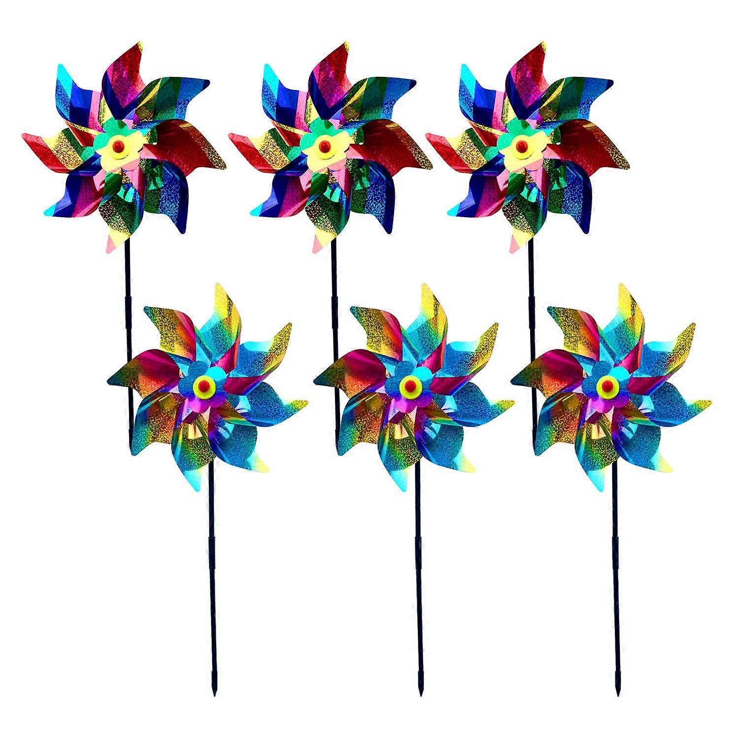 Bird-Safe Colourful Windmills Pack of 6, Reflective Pigeon Deterrent Windmills for Outdoor Use in Orchards, Farms, Balconies