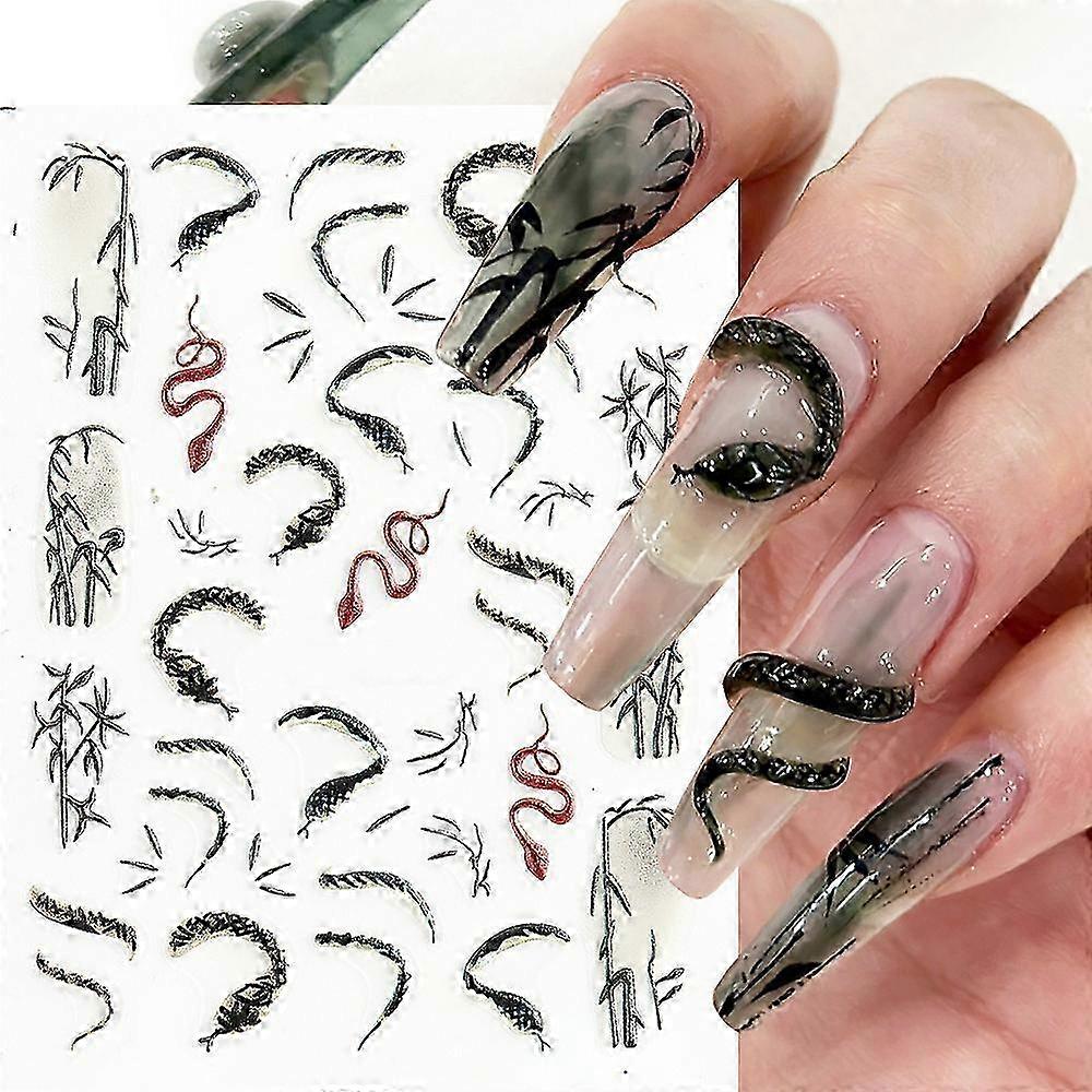 2025 Chinese Style Press On Nails, Unique Bamboo Leaf And Green Small Snake Relief Design, Easy Application Three-Dimensional Nail Back Adhesive For H