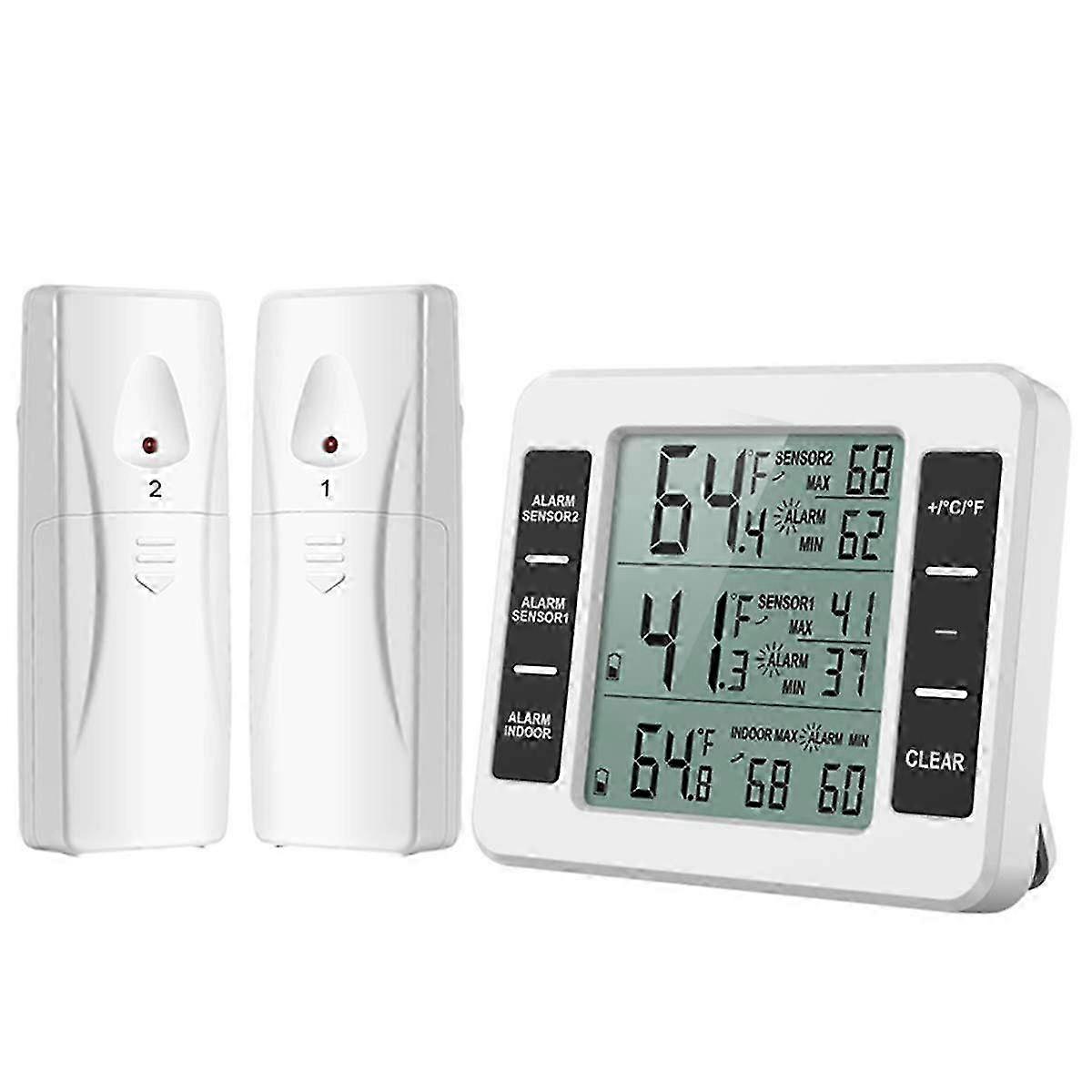 Wireless Refrigerator Thermometer Digital Freezer Temperature Monitor with 2 Sen