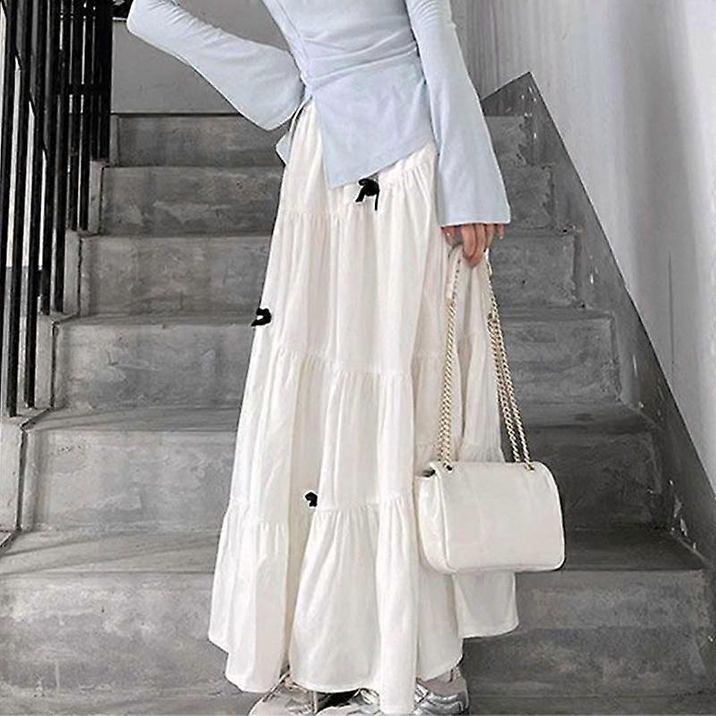 Women's Fall New Solid Color Bow Splicing Elastic Waist Casual Skirt