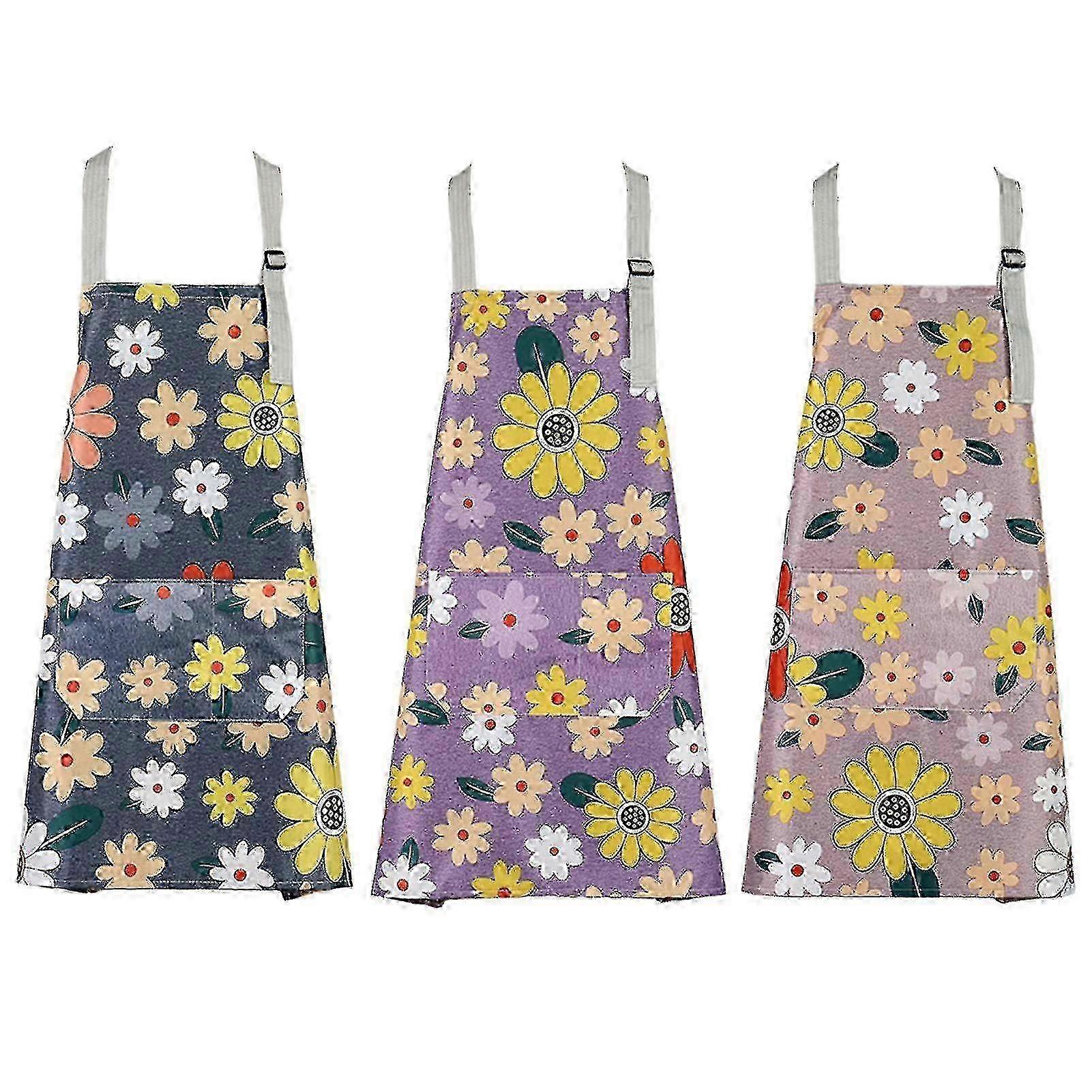 3pcs Adjustable Sleeveless Kitchen Apron with Flower Pattern for Baking Gardening Cleaning