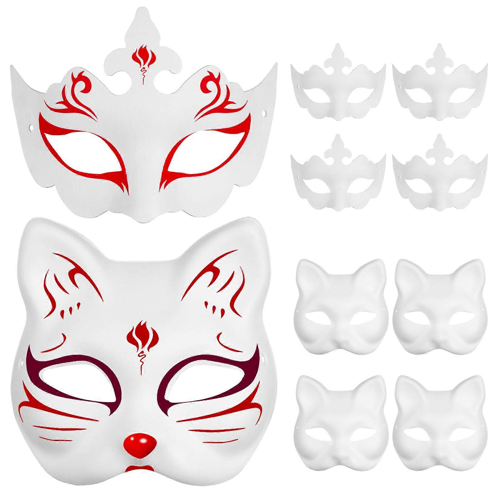 10pcs Blank Cat Masks DIY Masquerade Halloween Costume Party Themed Events Lightweight Safe Pulp Material Creative Decoration