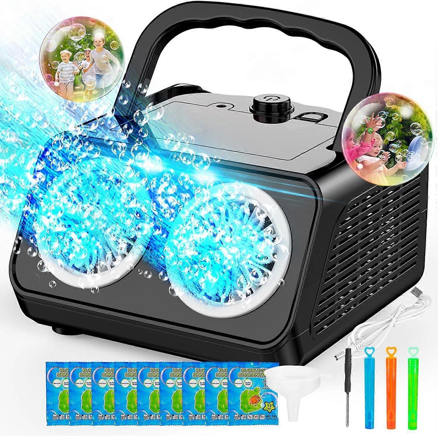 Automatic Bubble Machine Upgrade Bubble Blower with 2 Fans,Plug in or Battery