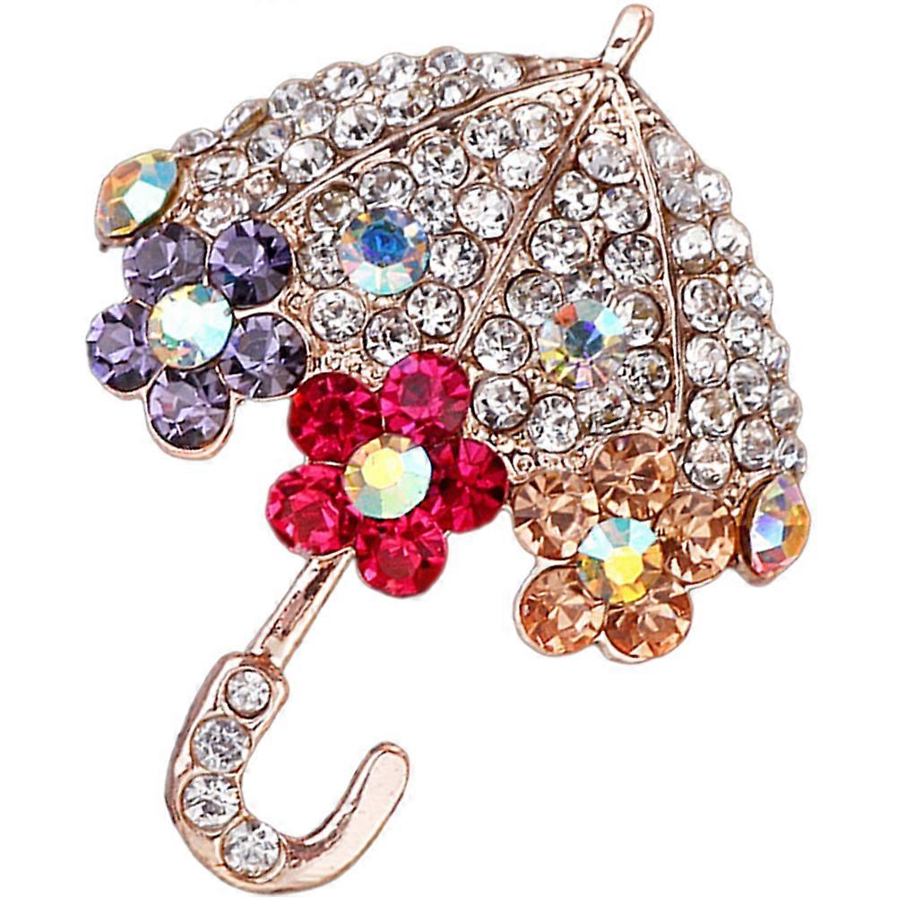 Rhinestone Umbrella Lapel Pin Brooch for Women – Durable Metal Badge with Pin Backing, Decorative Accessory for Clothes, Hats, Suits, and Backpacks –