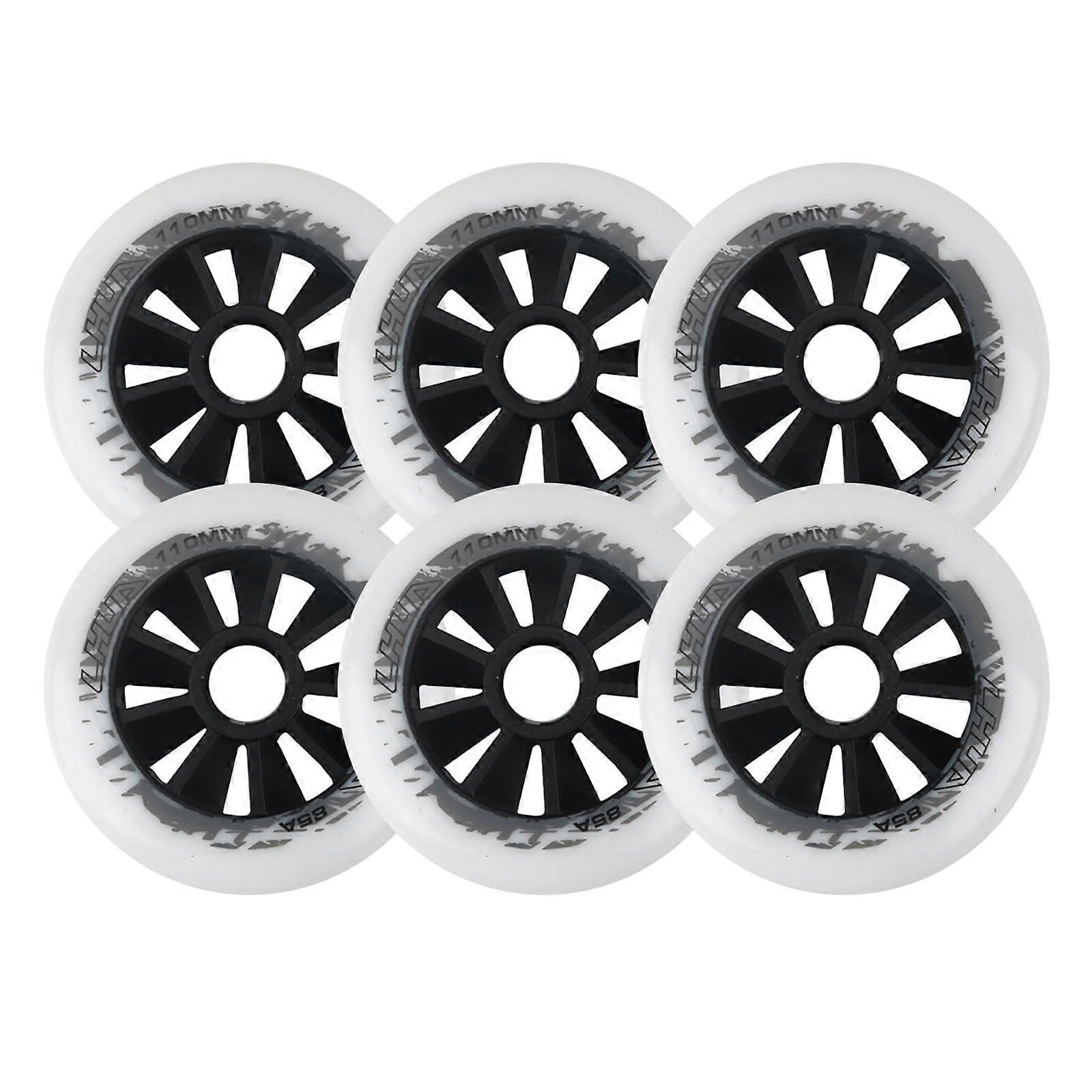 6 Pack Inline Skate Wheels, 90 mm/100 mm/110 mm, 85A, White, 90 mm