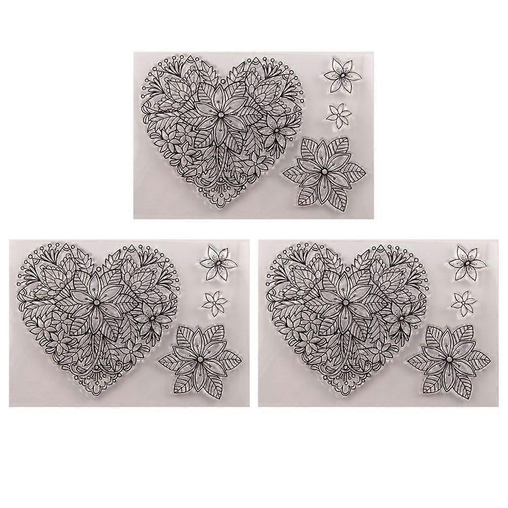 Crafting Stamps Heart Design Transparent Clear TPR Flower Stamps for Scrapbooking and DIY Projects 3Pcs