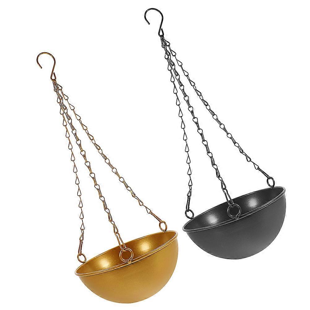 2pcs Metal Hanging Flower Pots with Chain Sturdy Iron Planters for Garden Decor, Suitable for Succulents and Hydroponics