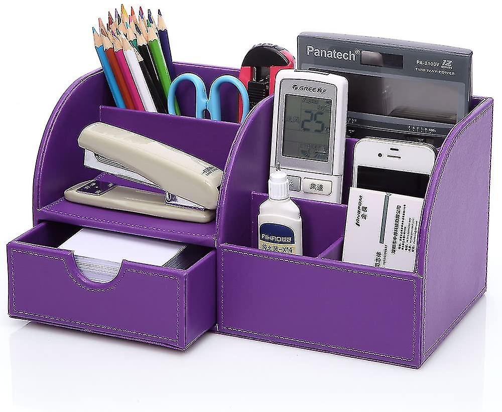 7 Compartments Pu Leather Multi-functional Desk Organizer