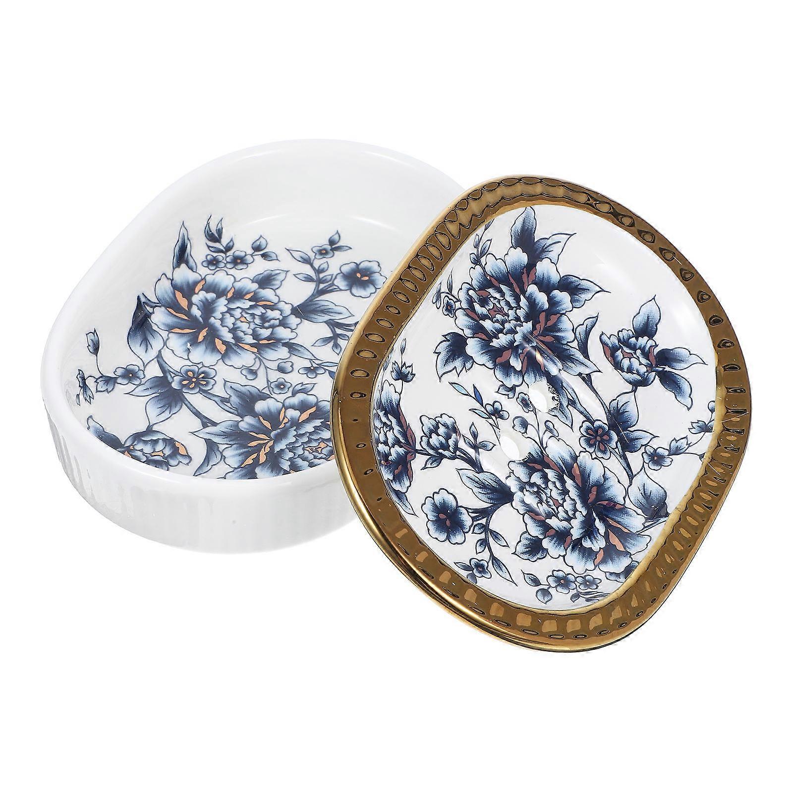 Self Draining Soap Dish Ceramic Double Layer Soap Tray Bathroom Accessories Multi 13.50X9.50X3.00CM Extend Soap Life 1Pcs