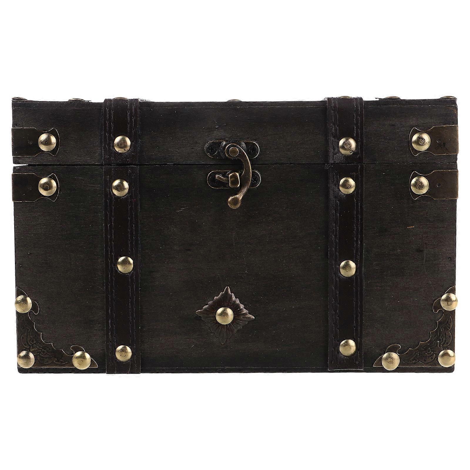 Wooden Chest for Jewelry Storage Dark Grey Rectangular Vintage Lockable Protection 1Set