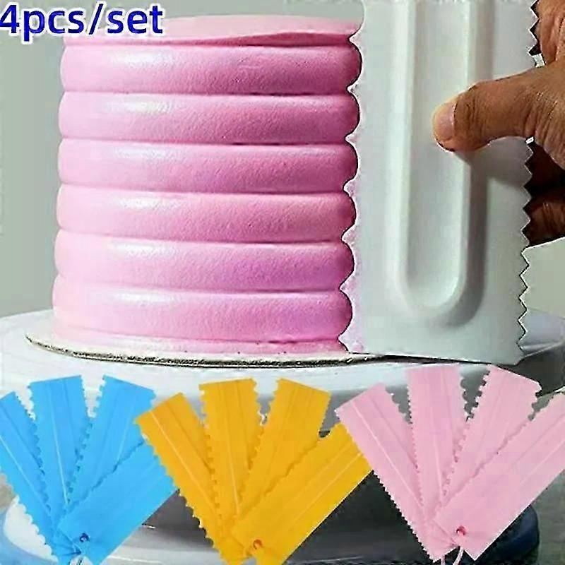 4PCS/Set Plastic Double Sided Tooth Cake Scraper Pattern Cream Scraper DIY Baking Tools Baking Accessories
