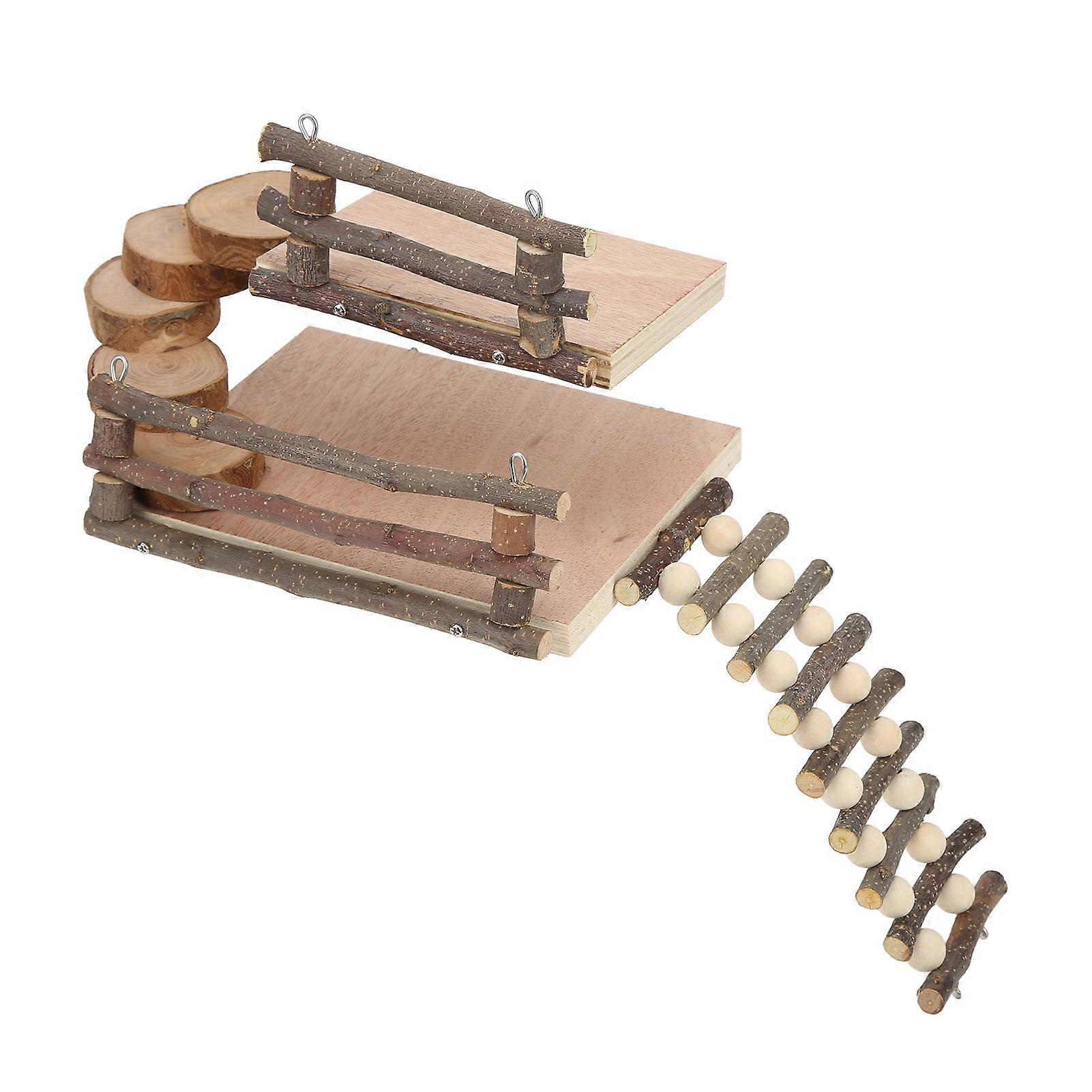 Hamster Wooden Playground Small Pets Playing Activity Set with Platform Bridge Fence Ladder