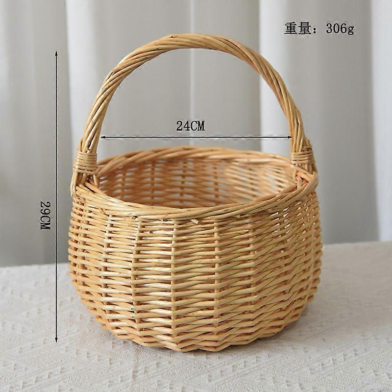 Håndvævet pil picnickurv rustik blomsterpigekurv med håndtag køkken grøntsagsholder arrangør skraldespand til bryllupper sammenkomst