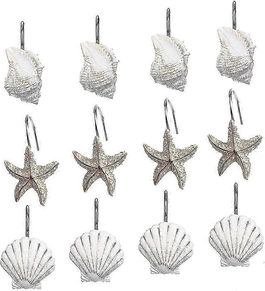 Decorative Seashell Shower Curtain Hooks  Rustproof Set of 12