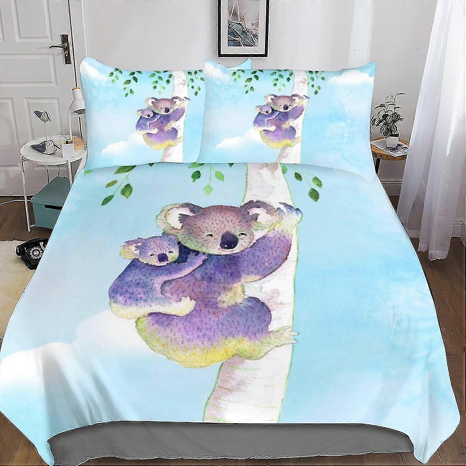 Söpö sarjakuva Koala pussilakana vuodevaatteet pojille - 3D-tulostus mikrokuitu 3-osainen peittopäällinen